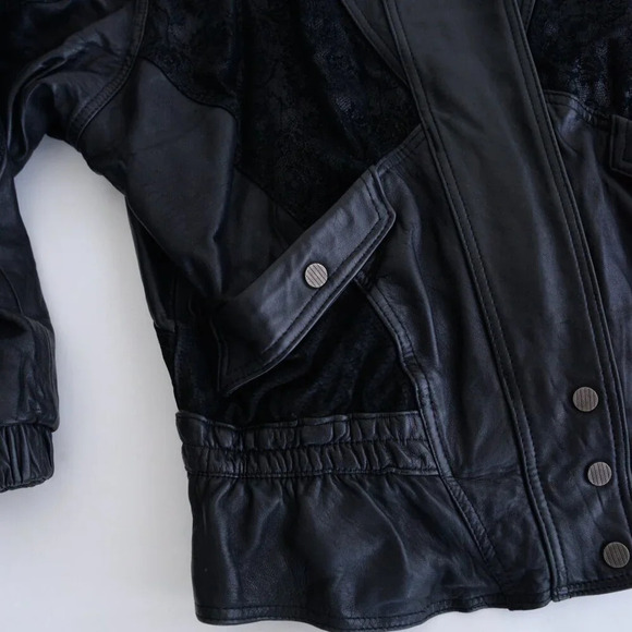 Vintage Giii Black Leather &  Suede Floral Design Zip Up Bomber Jacket Medium - Picture 8 of 15